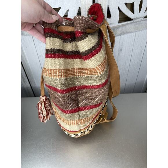 Chloe And Lex Striped Wool & Suede Bucket Backpack Bag Calf Hair - Picture 2 of 7